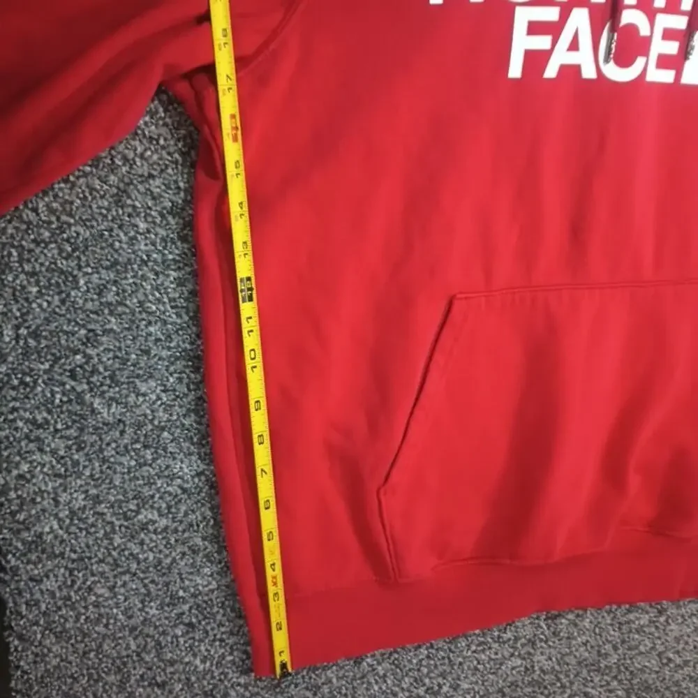 The North Face Red White Big Logo Hoodie Mens Medium Pullover Drawstring Cotton